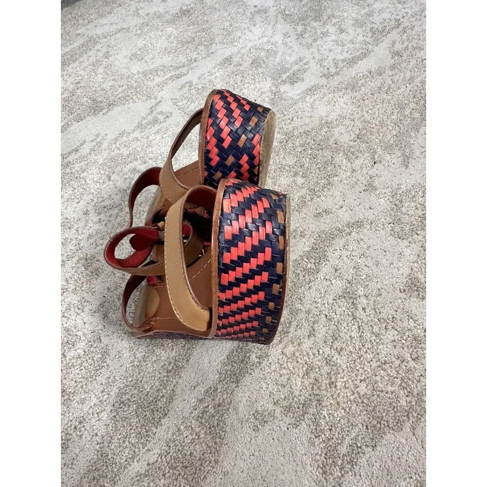 Coach‎ Gemma Women's Wedge Woven Leather Ankle Strap Sandals Size 7.5B -Tan